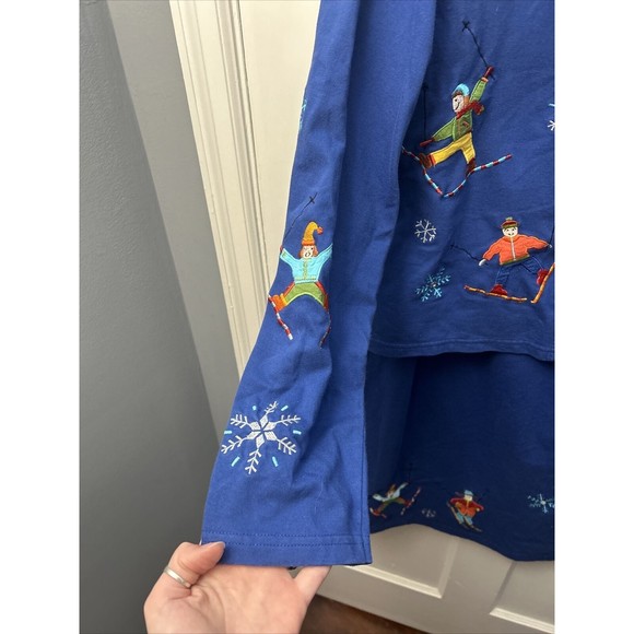 Vintage Michael Simon Women’s XL Skiing Embroidered Cardigan and Skirt SET Blue - Picture 6 of 11